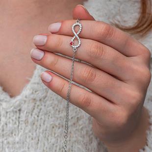 Hk Gümüş Kadın Bileklik Sonsuzluk Kırmızı Kalpli |Gümüş Takı Hediyelik Ürünler