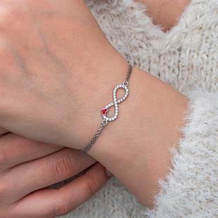 Hk Gümüş Kadın Bileklik Sonsuzluk Kırmızı Kalpli |Gümüş Takı Hediyelik Ürünler