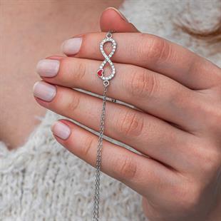 Hk Gümüş Kadın Bileklik Sonsuzluk Kırmızı Kalpli |Gümüş Takı Hediyelik Ürünler