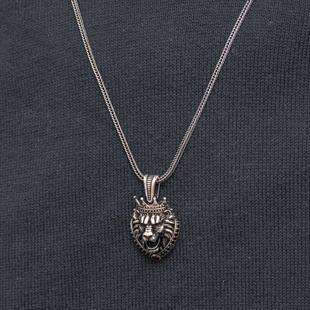 Hk Gümüş Erkek Kolye Taçlı Aslan Figürlü |Gümüş Takı Hediyelik Ürünler