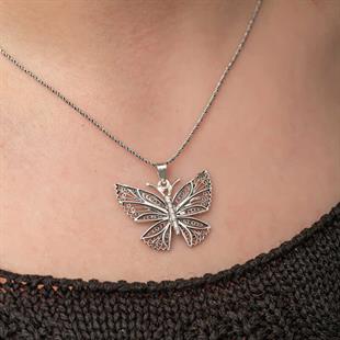 Hk Gümüş Kadın Kolye Telkari Kelebek |Gümüş Takı Hediyelik Ürünler