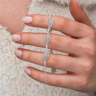 Hk Gümüş Kadın Bileklik Telkari Yaprak Desenli |Gümüş Takı Hediyelik Ürünler