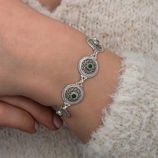 Hk Gümüş Kadın Bileklik Telkari Zümrüt Taşlı |Gümüş Takı Hediyelik Ürünler