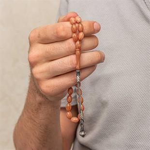 Gümüş Top Kazaz Püsküllü Sıkma Kehribar Tesbih