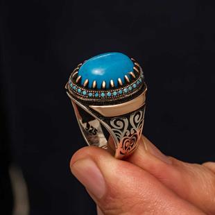 Hk Gümüş Erkek Yüzük Turkuaz Taşlı |Gümüş Takı Hediyelik Ürünler