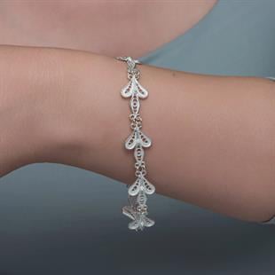 Hk Gümüş  Kadın Bileklik Üç Yaprak Telkari|Gümüş Takı Hediyelik Ürünler