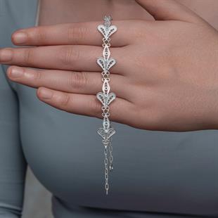 Hk Gümüş  Kadın Bileklik Üç Yaprak Telkari|Gümüş Takı Hediyelik Ürünler