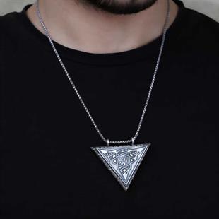 Hk Gümüş Erkek Kolye Üçgen İçi Açılabilen Allah Muskalık |Gümüş Takı Hediyelik Ürünler