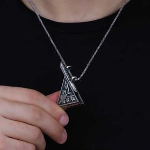 Hk Gümüş Erkek Kolye Üçgen İçi Açılabilen Çiçek Muskalık |Gümüş Takı Hediyelik Ürünler