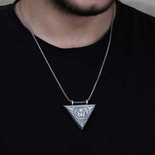Hk Gümüş Erkek Kolye Üçgen İçi Açılabilen Osmanlı Arma Muskalık |Gümüş Takı Hediyelik Ürünler