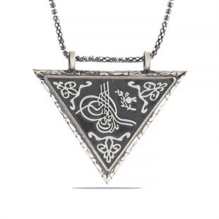 Hk Gümüş Erkek Kolye Üçgen İçi Açılabilen Tuğra Muskalık |Gümüş Takı Hediyelik Ürünler