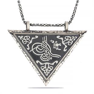 Hk Gümüş Erkek Kolye Üçgen İçi Açılabilen Tuğra Muskalık |Gümüş Takı Hediyelik Ürünler