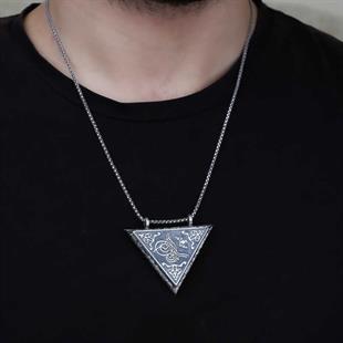 Hk Gümüş Erkek Kolye Üçgen İçi Açılabilen Tuğra Muskalık |Gümüş Takı Hediyelik Ürünler