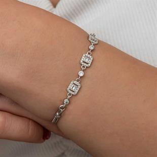 Hk Gümüş Kadın Bileklik Üçlü Baget Taşlı |Gümüş Takı Hediyelik Ürünler