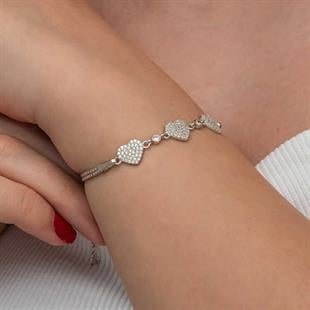 Hk Gümüş Kadın Bileklik Üçlü Kalp |Gümüş Takı Hediyelik Ürünler