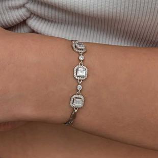 Hk Gümüş Kadın Bileklik Üçlü Kare |Gümüş Takı Hediyelik Ürünler