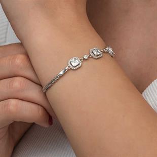 Hk Gümüş Kadın Bileklik Üçlü Kare |Gümüş Takı Hediyelik Ürünler