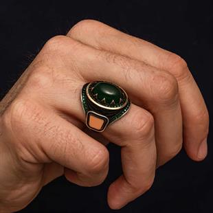 Hk Gümüş Erkek Yüzük Yeşil Akik Taşlı |Gümüş Takı Hediyelik Ürünler