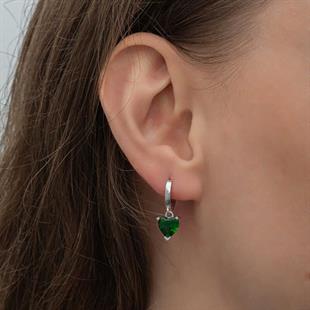 Hk Gümüş Kadın Küpe Yeşil Taşlı Kalpli |Gümüş Takı Hediyelik Ürünler