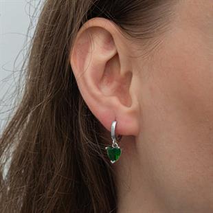 Hk Gümüş Kadın Küpe Yeşil Taşlı Kalpli |Gümüş Takı Hediyelik Ürünler