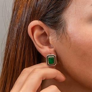Hk Gümüş Kadın Küpe Yeşil Taşlı Otantik |Gümüş Takı Hediyelik Ürünler