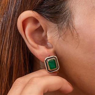 Hk Gümüş Kadın Küpe Yeşil Taşlı Otantik |Gümüş Takı Hediyelik Ürünler