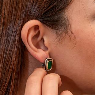 Hk Gümüş Kadın Küpe Yeşil Taşlı Otantik |Gümüş Takı Hediyelik Ürünler