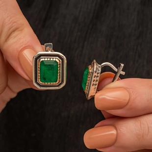 Hk Gümüş Kadın Küpe Yeşil Taşlı Otantik |Gümüş Takı Hediyelik Ürünler