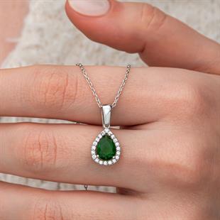 Hk Gümüş Kadın Set Yeşil Zirkon Taşlı Damla |Gümüş Takı Hediyelik Ürünler