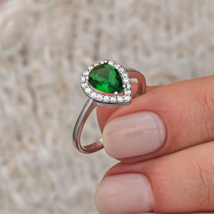 Hk Gümüş Kadın Set Yeşil Zirkon Taşlı Damla |Gümüş Takı Hediyelik Ürünler