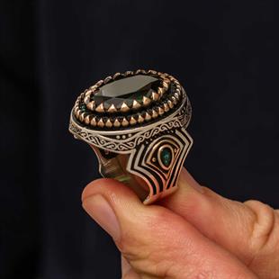Hk Gümüş Erkek Yüzük Yeşil Zirkon Taşlı |Gümüş Takı Hediyelik Ürünler