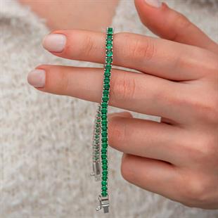 Hk Gümüş Kadın Bileklik Yeşil Zirkon Taşlı Su Yolu |Gümüş Takı Hediyelik Ürünler