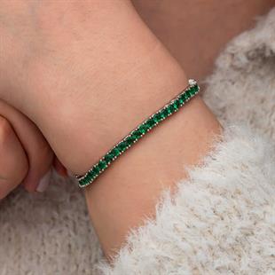 Hk Gümüş Kadın Bileklik Yeşil Zirkon Taşlı Su Yolu |Gümüş Takı Hediyelik Ürünler