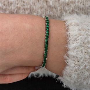 Hk Gümüş Kadın Bileklik Yeşil Zirkon Taşlı Su Yolu |Gümüş Takı Hediyelik Ürünler