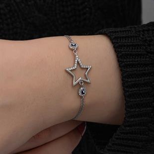 Hk Gümüş Kadın Bileklik Yıldız Nazarlı |Gümüş Takı Hediyelik Ürünler