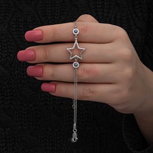 Hk Gümüş Kadın Bileklik Yıldız Nazarlı |Gümüş Takı Hediyelik Ürünler