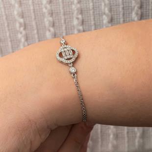 Hk Gümüş Kadın Bileklik Yonca Baget Taşlı |Gümüş Takı Hediyelik Ürünler