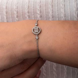 Hk Gümüş Kadın Bileklik Yuvarlak Baget Taşlı |Gümüş Takı Hediyelik Ürünler