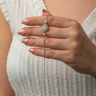 Hk Gümüş Kadın Bileklik Yuvarlak Baget Taşlı |Gümüş Takı Hediyelik Ürünler