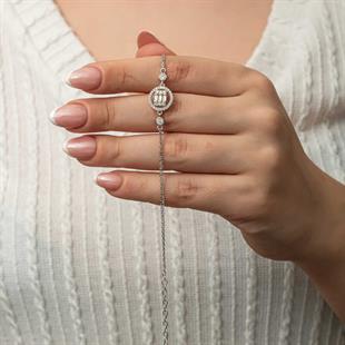 Hk Gümüş Kadın Bileklik Yuvarlak Baget Taşlı |Gümüş Takı Hediyelik Ürünler