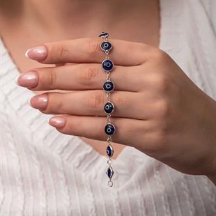 Hk Gümüş Kadın Bileklik Yuvarlak Nazar |Gümüş Takı Hediyelik Ürünler