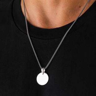 Hk Gümüş Erkek Kolye Yuvarlak Plaka |Gümüş Takı Hediyelik Ürünler