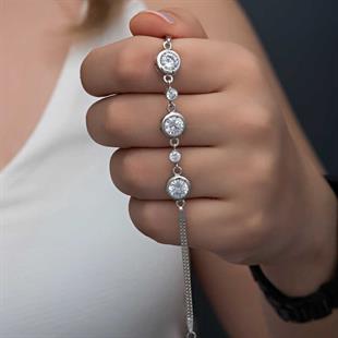 Hk Gümüş Kadın Bileklik Yuvarlak Taşlı |Gümüş Takı Hediyelik Ürünler