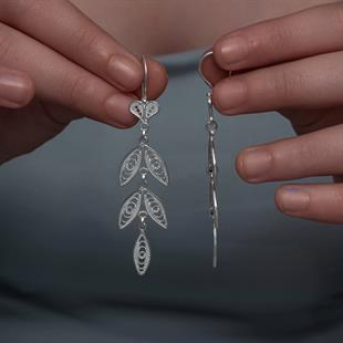 Hk Gümüş Kadın Küpe Zarif Yaprak Telkari |Gümüş Takı Hediyelik Ürünler