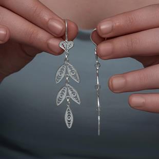 Hk Gümüş Kadın Küpe Zarif Yaprak Telkari |Gümüş Takı Hediyelik Ürünler