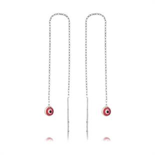 Gümüş Zincirli Pembe Nazar Küpe