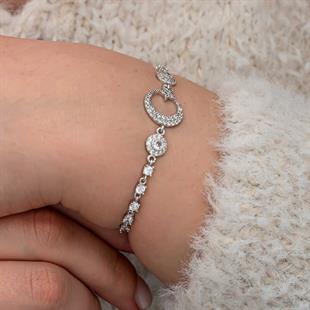 Hk Gümüş Kadın Bileklik Zirkon Taşlı Ay Yıldız |Gümüş Takı Hediyelik Ürünler