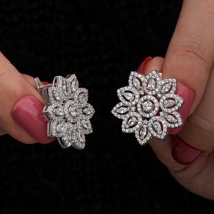 Hk Gümüş Kadın Küpe Zirkon Taşlı Çiçek |Gümüş Takı Hediyelik Ürünler