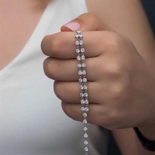 Hk Gümüş Kadın Bileklik Zirkon Taşlı Çift Sıra |Gümüş Takı Hediyelik Ürünler