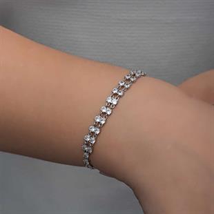 Hk Gümüş Kadın Bileklik Zirkon Taşlı Çift Sıra |Gümüş Takı Hediyelik Ürünler